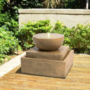 Garden Water Feature with Lights, Outdoor 2 Tier Basin Water Fountain & Pump, Indoor Stone Cascading Zen Waterfall Ornament, Patio Decor