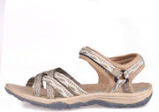 Women Hiking Sandals, Girls Outdoor Sport Water Shoes Summer Flat Cross-Tied Sandals Open Toe Adjustable Hook and Loop Walking Shoes Black Pink Gray Sand