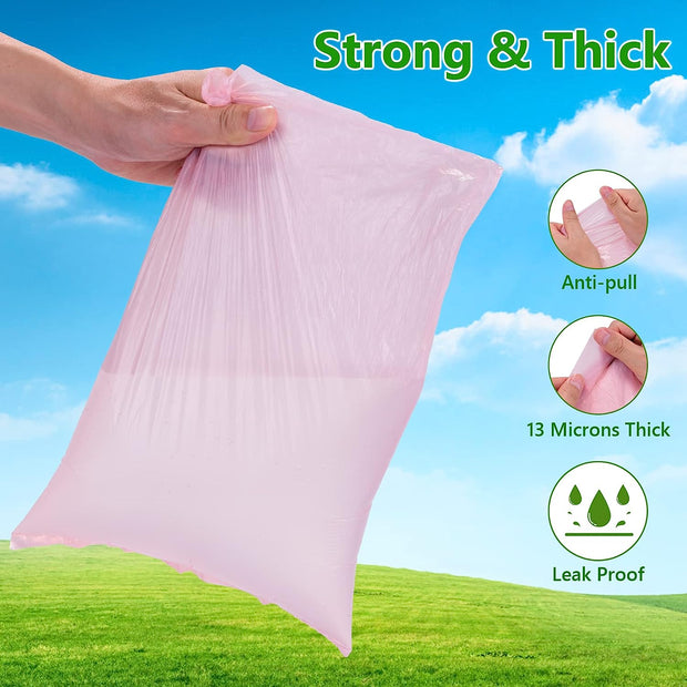 Biodegradable Pink Dog Poo Bags Lavender Scent with Dispenser - 300 Large Poop Bags, Extra Thicken Strong Corn Starch Blended Compostable Leak Proof Poop Waste Bag for Dogs…