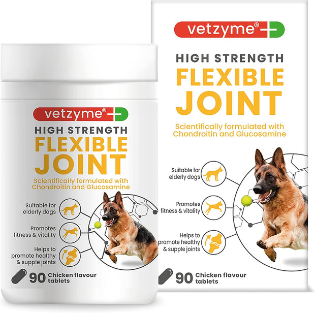 | High Strength Flexible Joint Supplements for Senior Dogs | Hip & Joint Care Tablets | Tasty Chicken Treats with Glucosamine & Omega 3, 90 Count (Pack of 1)