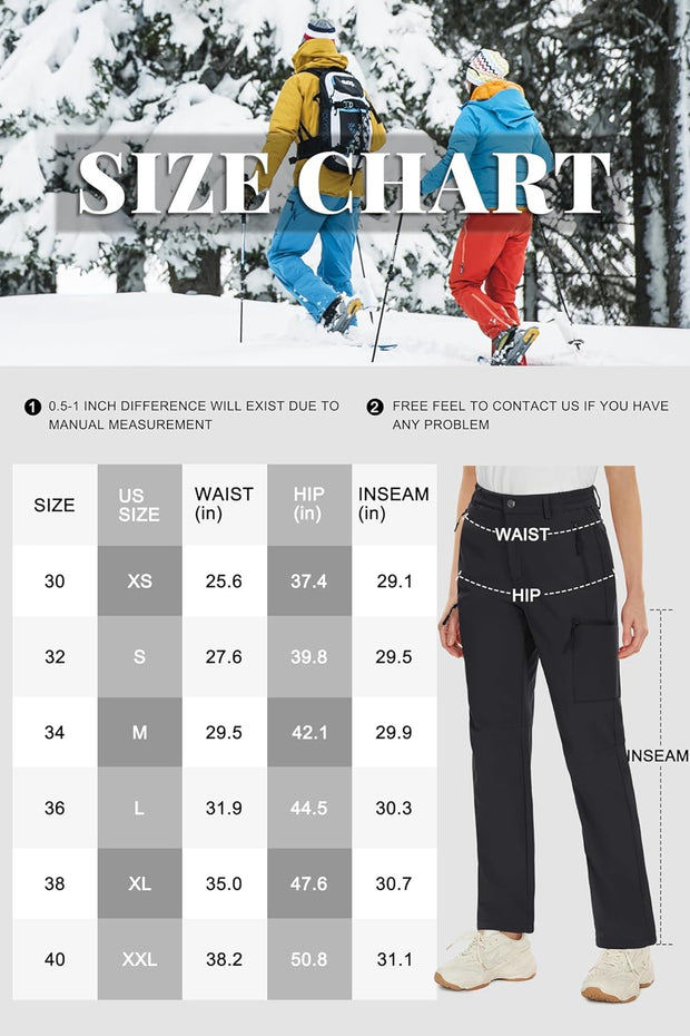 Women'S Fleece Trousers Snow Ski Hiking Pants Waterproof Winter Trousers Softshell Outdoor Insulated Button Zipper Pockets