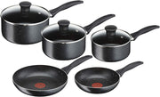 Essential, Aluminium Pots and Pans Set, 16 Cm, 18 Cm and 20 Cm Saucepans with Lids, 20 Cm and 24 Cm Frying Pans, Black, B372S544