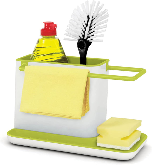 Caddy Kitchen Sink Area Organiser with Sponge Holder and Cloth Hanger - Stone/Sage