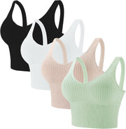 4-Pack Comfy Cami Bras for Women Crop Tops Padded Longline Yoga Bralettes Lounge Sports Bras
