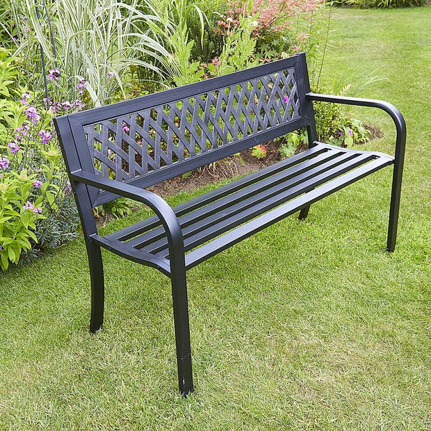 Meadow Black Garden Bench Metal 2 Seater Patio Chair Outdoor Seating Ornate Design