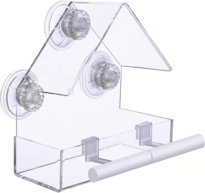 Extra Strong Suction Sups Window Bird Feeder with Drainage Holes. Windowsill Birdfeeders for Small Birds Only.  Acrylic Clear House Shape Design