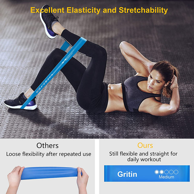 Resistance Bands, [Set of 5] Skin-Friendly Resistance Fitness Exercise Loop Bands with 5 Different Resistance Levels - Carrying Case Included - Ideal for Home, Gym, Yoga, Training