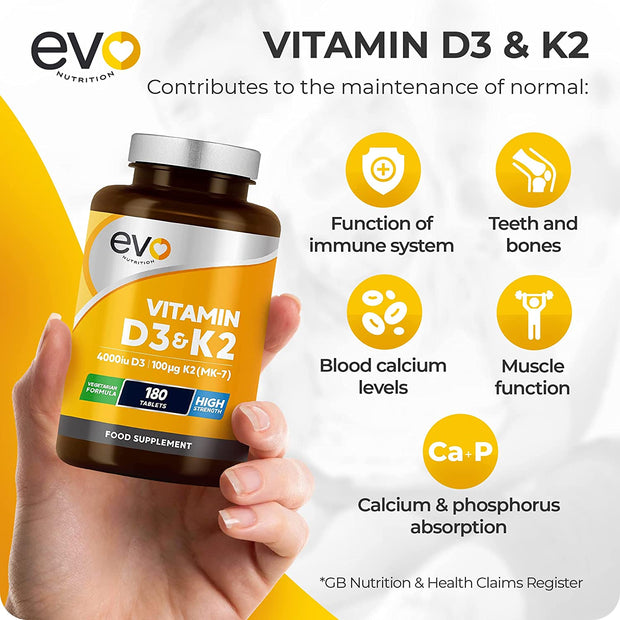 Vitamin D3 4000Iu & Vitamin K2 100Ug (MK7) |180 Vegetarian Tablets | 1-A-Day | 6 Month Supply | High Strength D3 and K2 Vitamin | Vitamin D K2 Supplement | Made in the UK