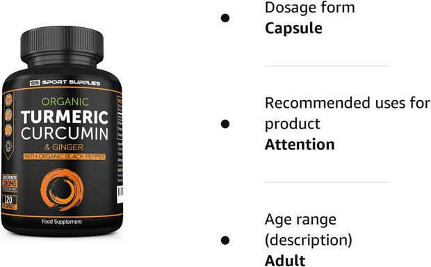 Organic Turmeric Capsules High Strength and Black Pepper with Active Curcumin with Ginger 1380Mg - Advanced Tumeric - Each 120 Veg Capsule Is Organic