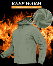 Men'S Waterproof Softshell Jacket Fleece Tactical Military Jackets with Foldaway Hood