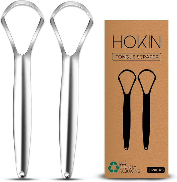 Tongue Scraper for Adults by  (2Pcs Oral Care Pack) Stainless Steel Tongue Cleaners Reduce Bad Breath 100% Metal Tough Scrapers Men and Women Hygiene Product