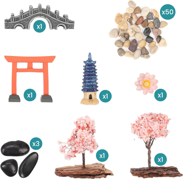 Mini Japanese Zen Garden Kit - 20 X 28Cm/7.5 X 11 Inches - Premium Rock Garden Gift Set with Zen Sand, 6 Tools & 9 Features - Home, Office or Desk Decor - Meditation Accessories