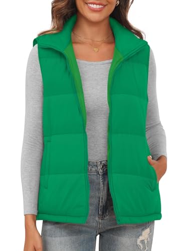 Anyally Women's Padded Zip up Outwear Vest Stand Collar Lightweight Warm Sleeveless Quilted Jacket with Pockets,L Black