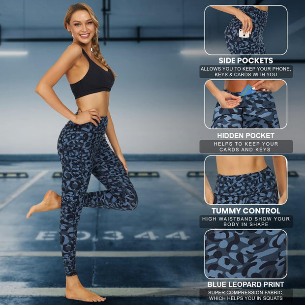 ® Women'S High Waisted Camouflage Sport Leggings with Pockets Buttery Soft Leopard Print Sportswear Tummy Control Squat Proof Yoga Pants