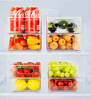 Set of 8 Stackable Fridge Organisers - Clear Fridge Storage Containers with Handles - Organizer Boxes for Refrigerator, Cupboard, Cabinet, Pantry, Snacks, Cans, Tins, Kitchen,