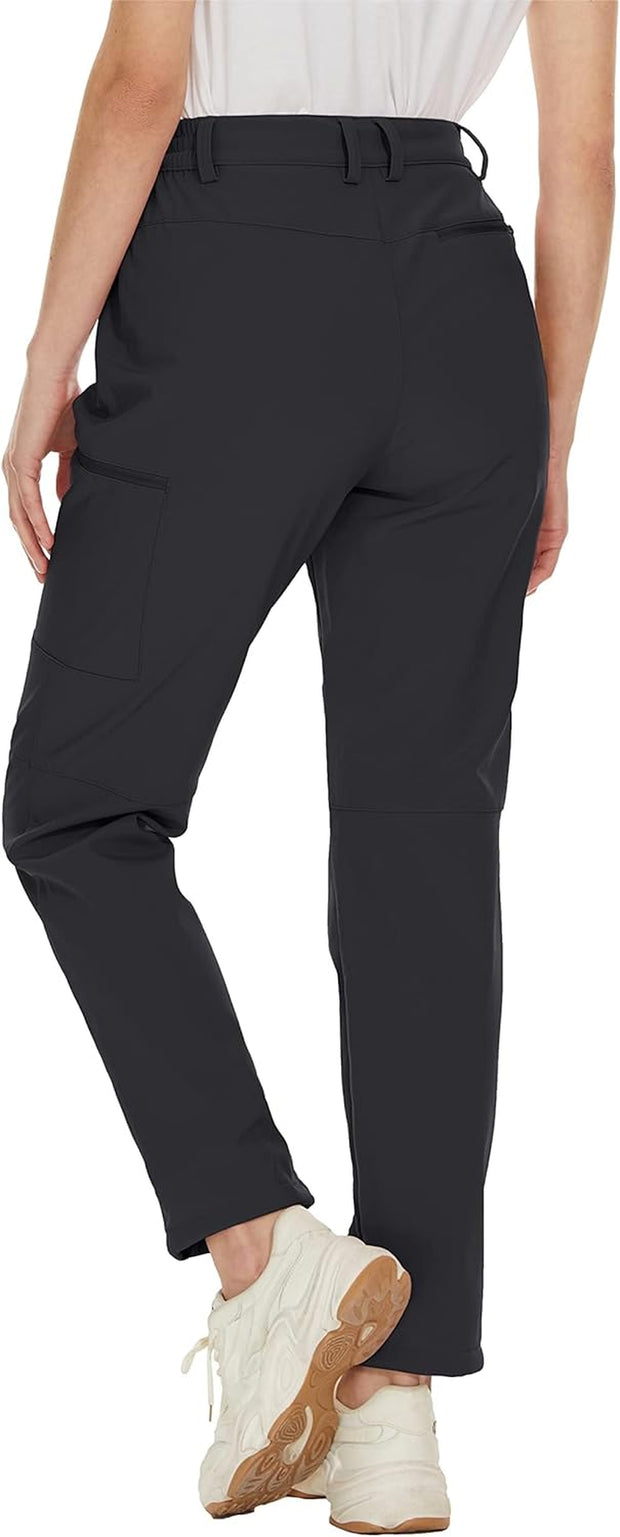 Women'S Fleece Trousers Snow Ski Hiking Pants Waterproof Winter Trousers Softshell Outdoor Insulated Button Zipper Pockets