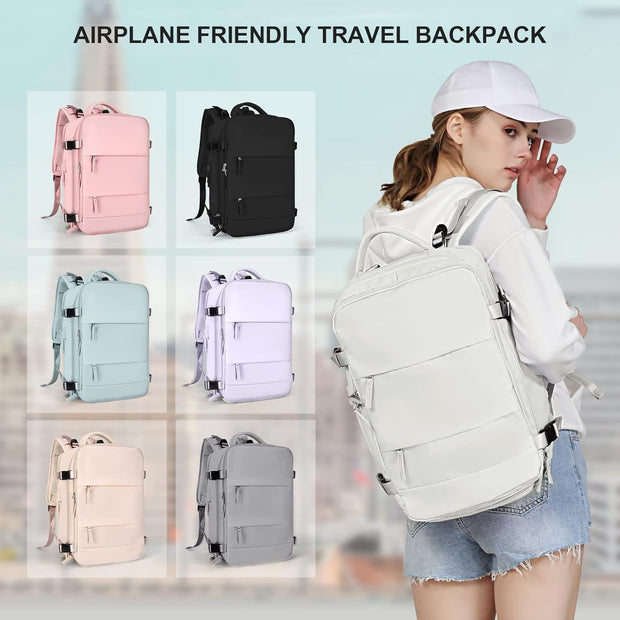 Large Travel Backpack Women, Carry on Backpack Men,Hiking Backpack Waterproof Outdoor Sports Rucksack Casual Daypack School Bag Fit 14 Inch Laptop with USB Charging Port Shoes Compartment