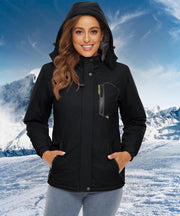 Women'S Waterproof Jacket Winter Skiing Outdoor Walking Fleece Coat with Detachable Hood