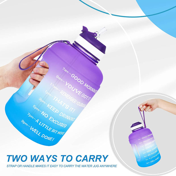 3.78/2.2 Litre Motivational Water Bottle - with Straw & Time Marker,Wide Mouth,Bpa Free,Reusable,Ideal for Gym,Outdoor Sport,Home & Office