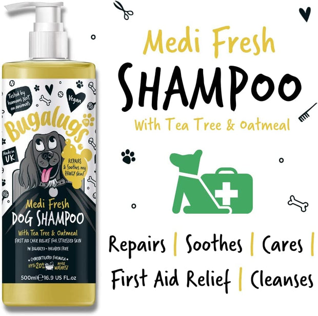 Dog Shampoo for Itchy Skin Antibacterial and Antifungal Natural Medicated Safe Sensitive Formula - Fast Absorbing Skin Cooling First Aid Relief for Cuts Grazes Skin Irritation