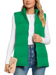 Anyally Women's Padded Zip up Outwear Vest Stand Collar Lightweight Warm Sleeveless Quilted Jacket with Pockets,L Black