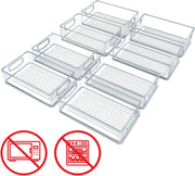 Set of 8 Stackable Fridge Organisers - Clear Fridge Storage Containers with Handles - Organizer Boxes for Refrigerator, Cupboard, Cabinet, Pantry, Snacks, Cans, Tins, Kitchen,
