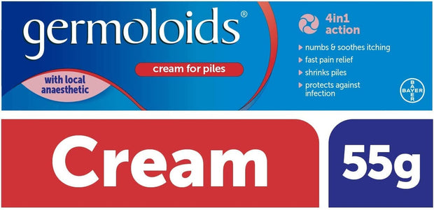 Haemorrhoid Cream, Piles Treatment with Anaesthetic to Numb the Pain & Itch, 55 G, Pack of 1, (Packing May Vary).