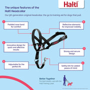 HALTI Headcollar Size 3 Black, UK Bestselling Harness to Stop Pulling on the Lead, Easy to Use, Padded Nose Band, Adjustable & Reflective, Professional Anti-Pull Training Aid for Medium Dogs