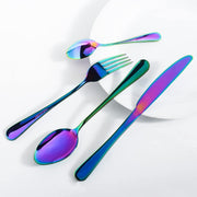 Stainless Steel 18/0 Tableware Flatware Set, 6 Person Set Rainbow Mirror 24-Piece,Including Table Knife,Dinner and Dessert Forks,Soup and Dessert Spoons.Dishwasher Safe.