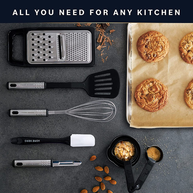 Kitchen Utensils Set - Non-Stick Heat Resistant Cooking Utensils Set - Spoons Turners Spatula Ladle Set - Kitchen Tools Gadgets Accessories (25 Pcs Nylon Set - Black)