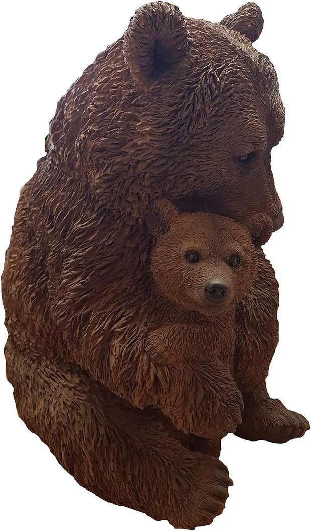Real Life Mother & Baby Brown Bear | Highly Detailed Frost Resistant Resin Home or Garden Decoration | XRL-BBMB-B