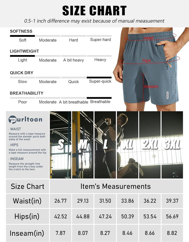 Men'S Quick Dry Breathable Outdoor Sports Beach Shorts Athletic Hiking Shorts with Zipper Pockets