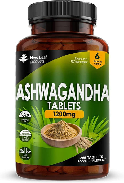 Ashwagandha 1200Mg - 365 Vegan Tablets Pure High Strength Ashwagandha Root Extract - 6 Months Supply - Powder Ashwagandha Supplement (Not Ashwagandha Capsules) - Non-Gmo & Made in the UK