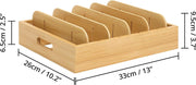 Bamboo Lid Organiser for Plastic Lids - Kitchen Drawer Organisers and Storage for Pot & Pan Covers, Food Containers - 5 Adjustable Dividers, Carved Handles - Home Organisation Must Haves