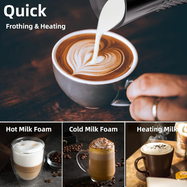 Milk Frother Electric,4 in 1 Hot & Cold Milk Foamer, Automatic Milk Steamer, 240Ml, Temperature Control Auto Shut-Off, for Coffee,Latte,Cappuccino(Black)