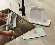 Caddy Kitchen Sink Area Organiser with Sponge Holder and Cloth Hanger - Stone/Sage