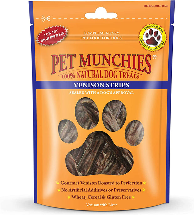 Venison Strips Dog Treats, Premium Wheat Free Dog Chews with Natural Real Meat, Low in Fat and High in Protein 75G