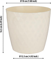 Ecru Plant Pots Indoor 18Cm Diameter – round Plant Pot with Glossy Crystal Surface – Decorative Flower Pot – Plastic Flower Pots outside (Ø18Cm, Ecru Crystal)