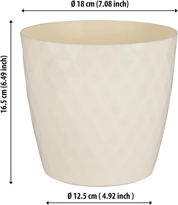 Ecru Plant Pots Indoor 18Cm Diameter – round Plant Pot with Glossy Crystal Surface – Decorative Flower Pot – Plastic Flower Pots outside (Ø18Cm, Ecru Crystal)