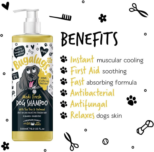 Dog Shampoo for Itchy Skin Antibacterial and Antifungal Natural Medicated Safe Sensitive Formula - Fast Absorbing Skin Cooling First Aid Relief for Cuts Grazes Skin Irritation