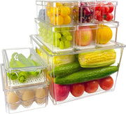 Set of 10 Fridge Organisers with Lids, Stackable Vegetable Fruit Storage Containers for Fridge,Refrigerator Organiser,Clear Fridge Storage Containers,Kitchen Storage & Organisation, BPA Free