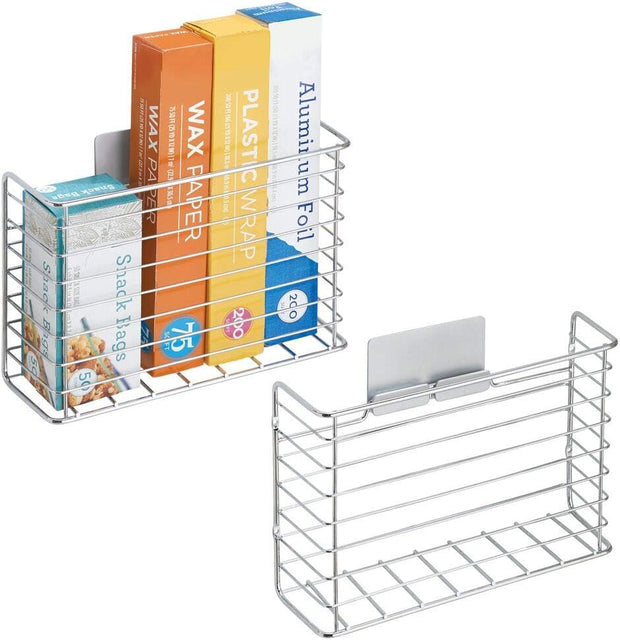 AFFIX Kitchen Storage Unit - Self-Adhesive Steel Storage Basket for Kitchen Essentials - Store Kitchen Accessories like Cling Film and Tin Foil - Chrome