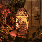 THE ENCHANTED GARDEN Acorn Fairy House Solar Garden Ornaments Outdoor Decoration Accessories Resin Statue Elf Pixie Fairies Home
