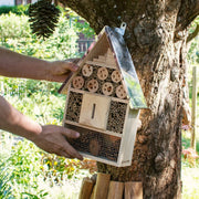 XL Wooden Insect Hotel - 23 X 40 X 7 Cm - Natural Wood Insect Home - Garden Shelter Bamboo Nesting Habitat - Bees Butterflies Ladybugs Insects