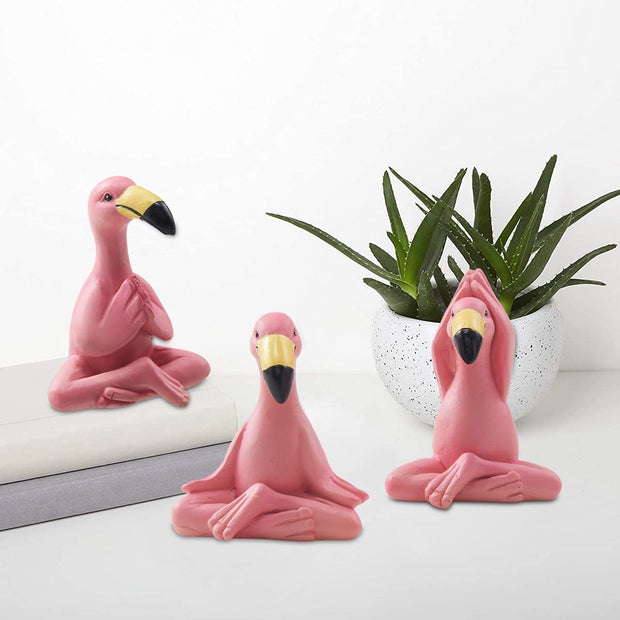 Mini Yoga Flamingo Statues Garden Ornaments Outdoor – Pink Flamingo Figurine for Fairy Garden Desk Room Zen Décor Gifts for Women/Mum/Grandma/Girls Home Decorations Accessories 6.2CM Set 3