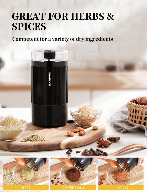 Electric Coffee Grinder with Safe and Durable 304 Stainless Steel Blades,Fast Grinding for Coffee Beans, Dried Spice, Nuts, Herbs with Cleaning Brush