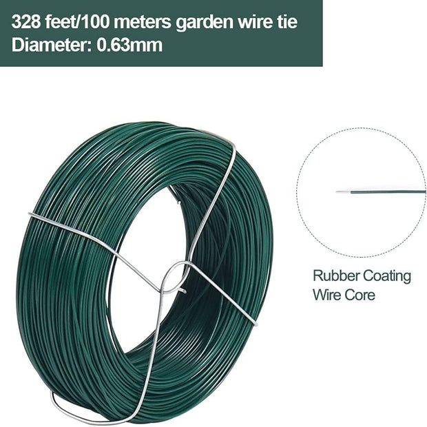 328 Feet Garden Wire, Plastic Coated Green Reel Wire Tie Plant Support for Gardening, Home, Office(Green)