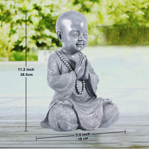 Meditating Baby Buddha Statue Garden Ornament,Zen Garden Monk Figurine Sculpture-Indoor/Outdoor Decor Gifts for Home,Garden, Patio,Deck,Porch Yard Art Decoration,Polyresin,28.5Cm(Stone Gray)