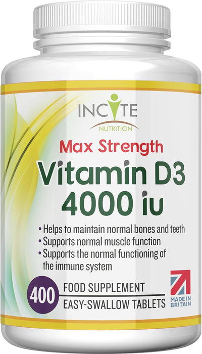 Vitamin D 4000Iu - 400 Premium Vitamin D3 Easy-Swallow Micro Tablets - One a Day High Strength Cholecalciferol VIT D3 - Vegetarian Supplement - Made in the UK by