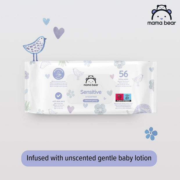 Amazon Brand –  Sensitive Unscented Baby Wipes, 1008 Count (18 Packs of 56)